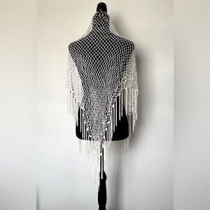 Knits Shawl, Beach Cover Up Handmade Crochet Lace White Ivory size M